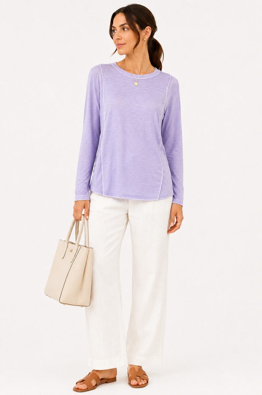 Pilcro Anthropologie Lavender Slub Knit Tee Large Long Sleeve Relaxed Top